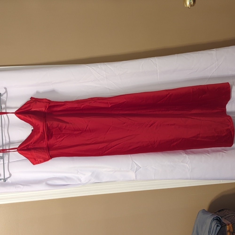 Wayf Red Sleeveless Spaghetti Strap Slip Midi Dress for Cocktail